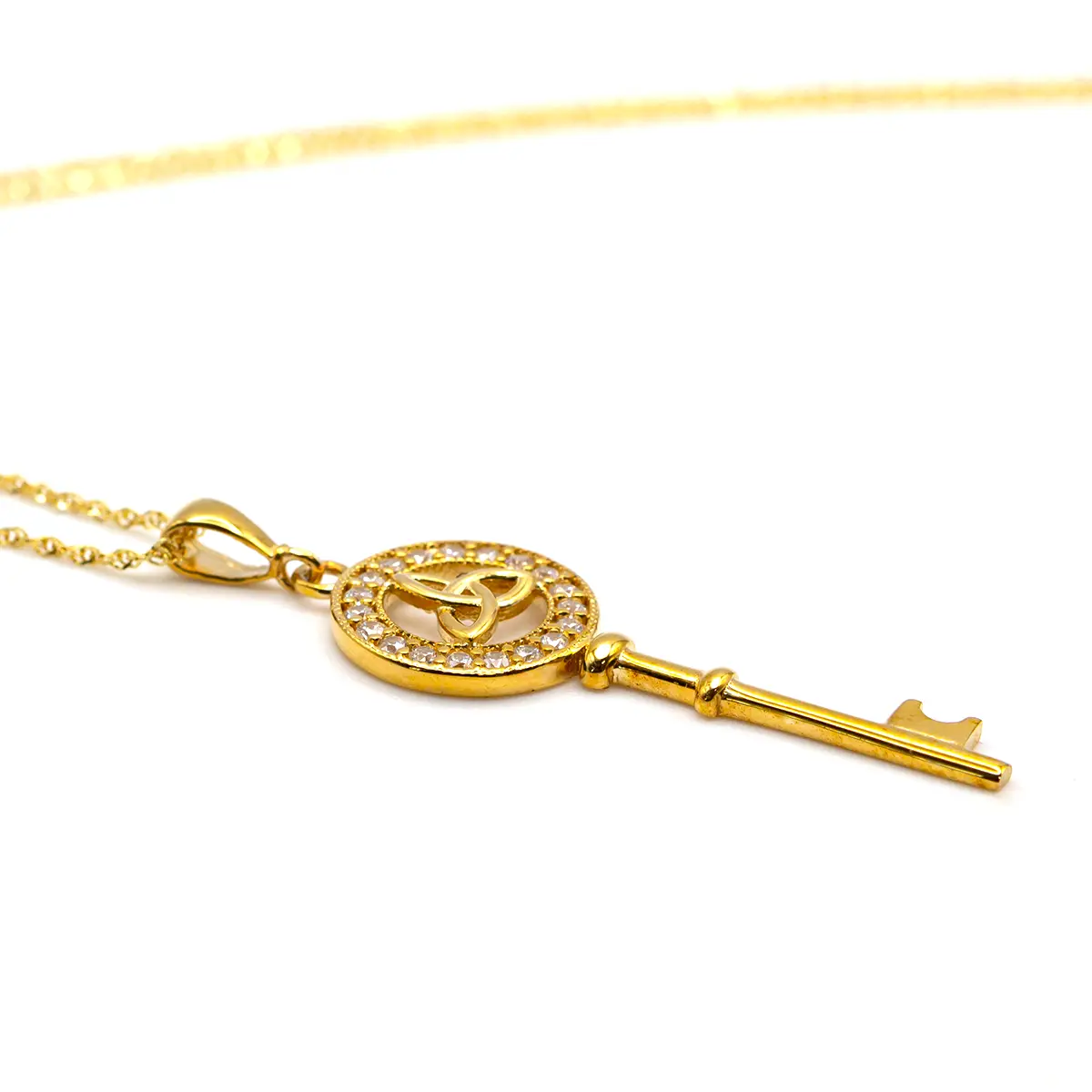 10k Gold Trinity Knot Key Pendant Set With Cubic Zirconia Stones...