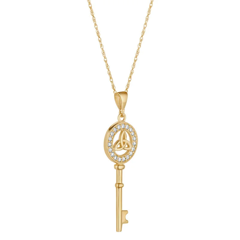 10k Gold Trinity Knot Key Pendant Set With Cubic Zirconia Stones 6...