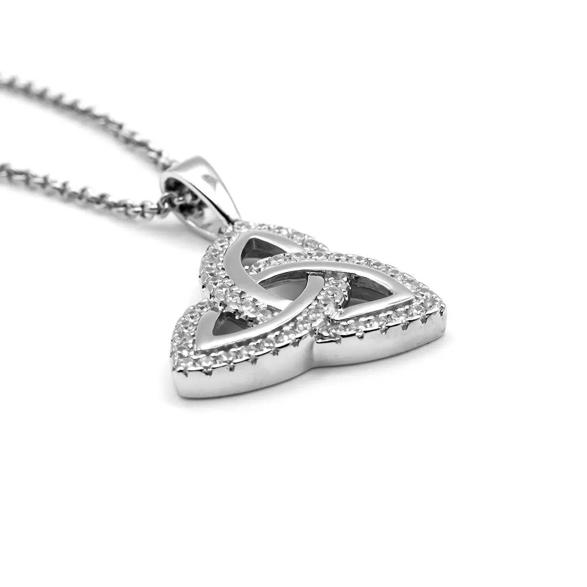 Sterling Silver Trinity Knot Pendant Inlaid With Cubic Zirconia Gemsto...