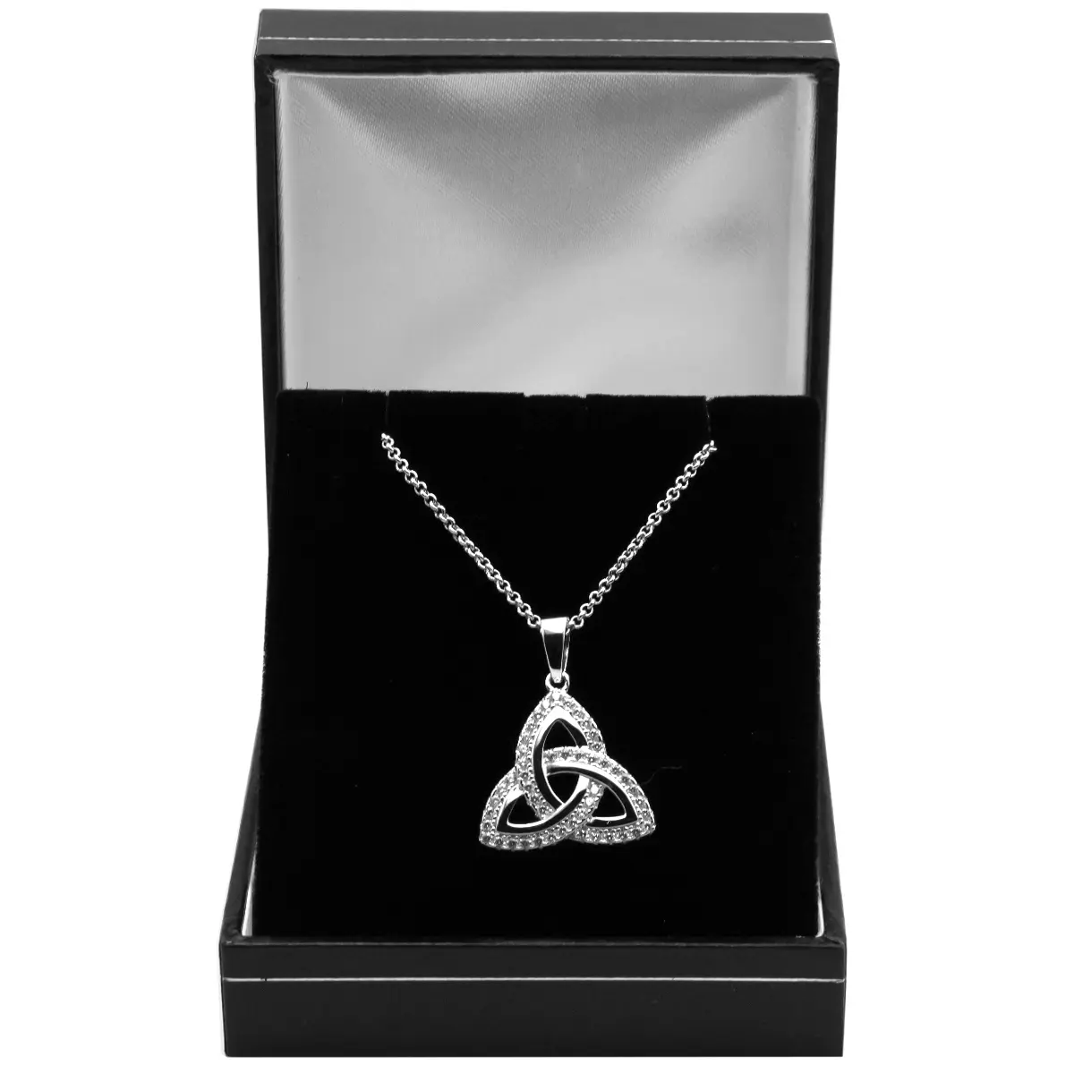Sterling Silver Trinity Knot Pendant Inlaid With Cubic Zirconia Gemstones 11...