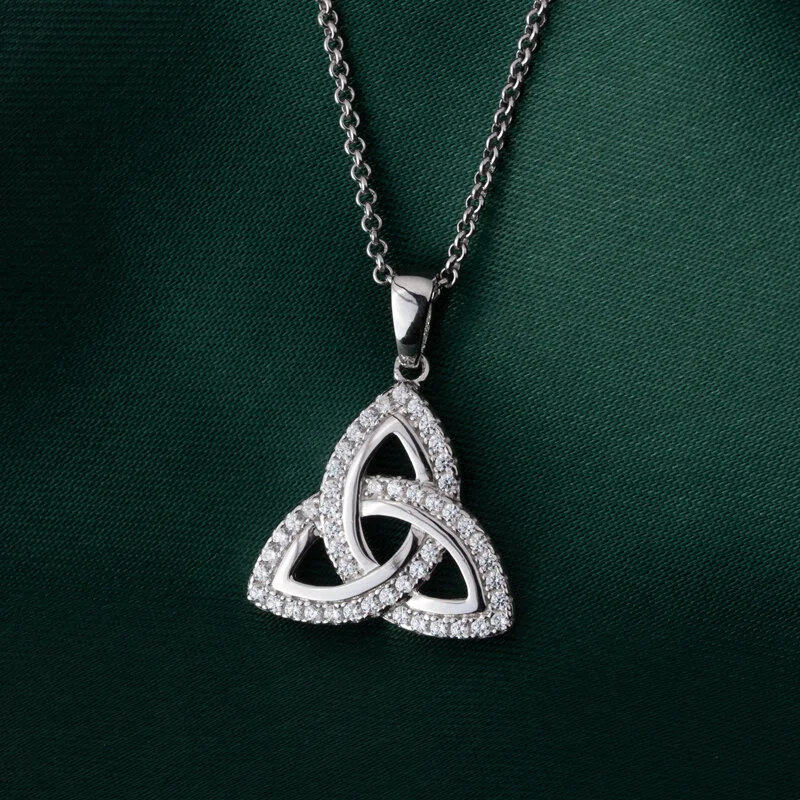 Sterling Silver Trinity Knot Pendant Inlaid With Cubic Zirconia Gemstones 7...