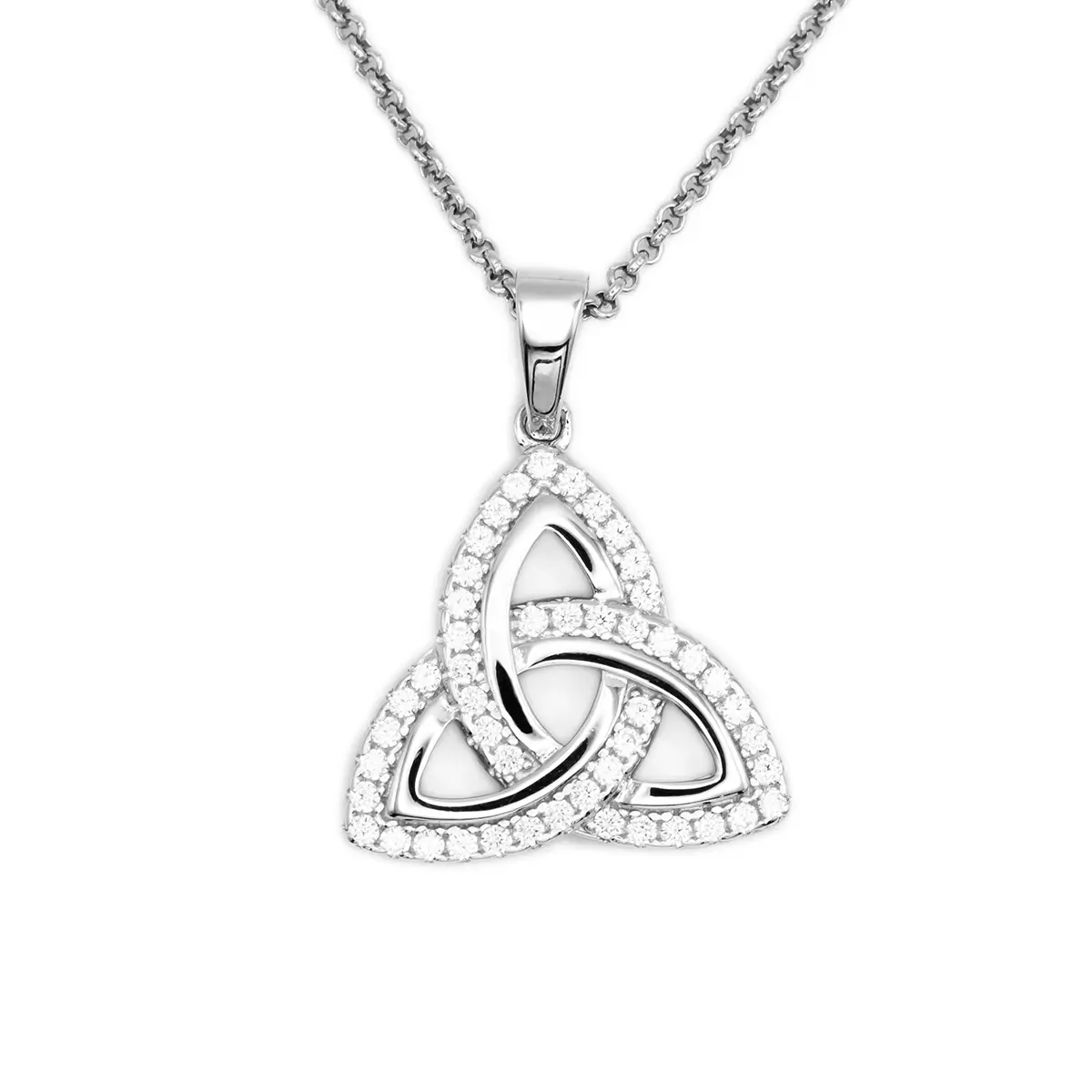 Sterling Silver Trinity Knot Pendant Inlaid With Cubic Zirconia Gemstones 8...