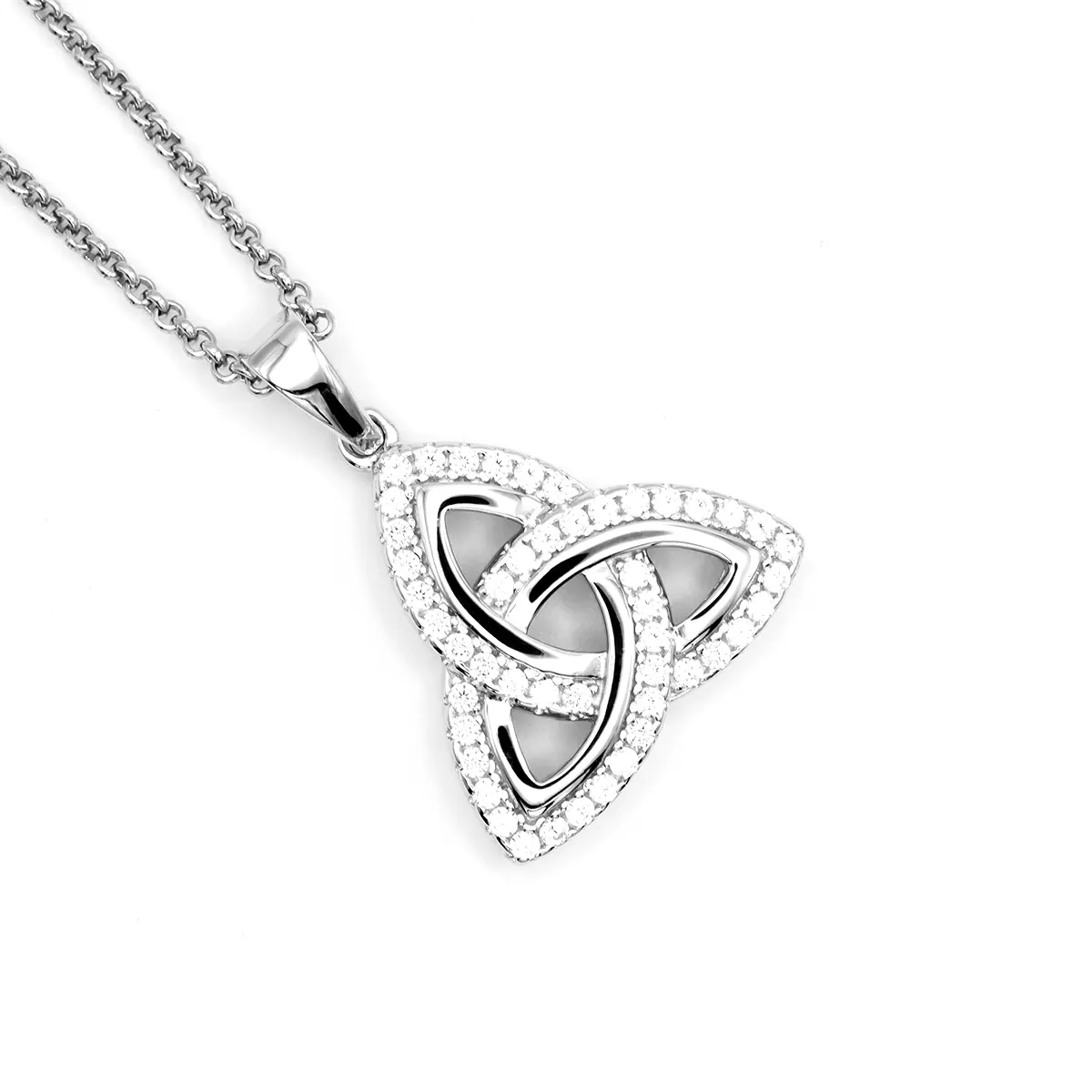 Sterling Silver Trinity Knot Pendant Inlaid With Cubic Zirconia Gemstones 9...