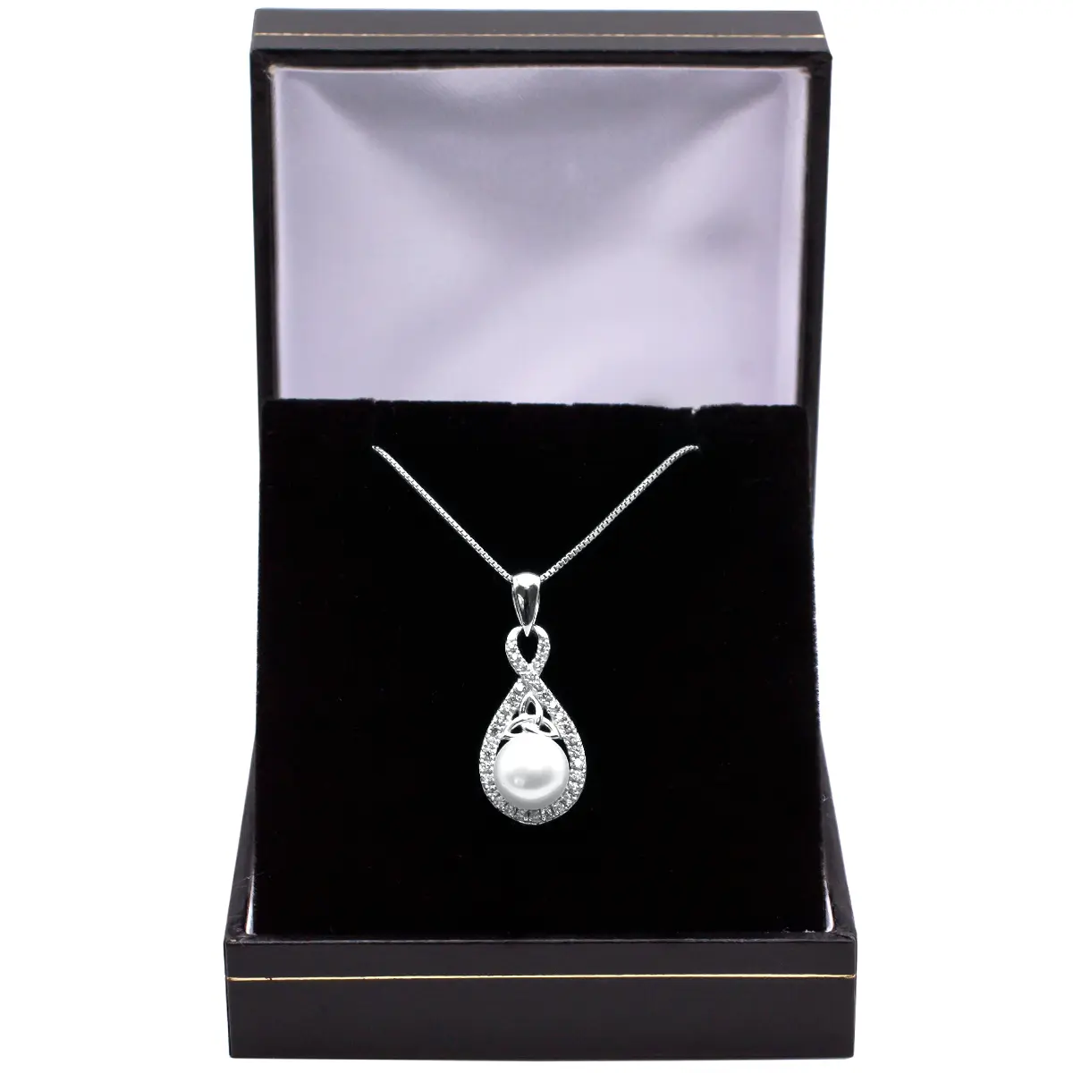 Sterling Silver Trinity Knot Pendant With Pearl And Crystals 12...