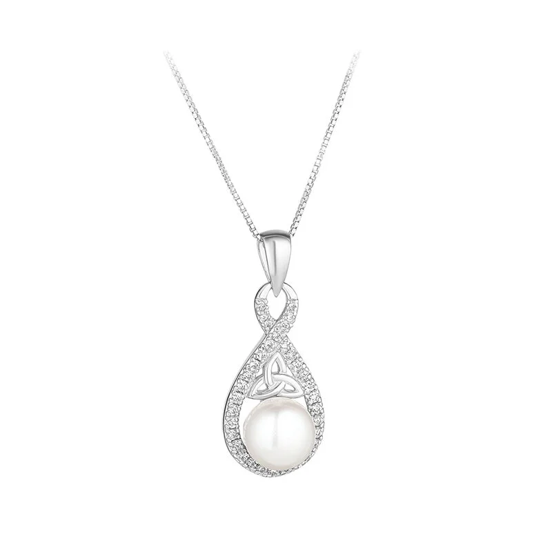 Sterling Silver Trinity Knot Pendant With Pearl And Crystals Photo 6 