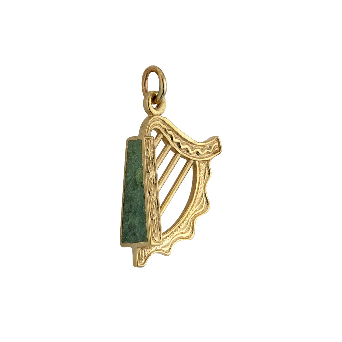 Connemara Marble Gold Irish Harp Charm