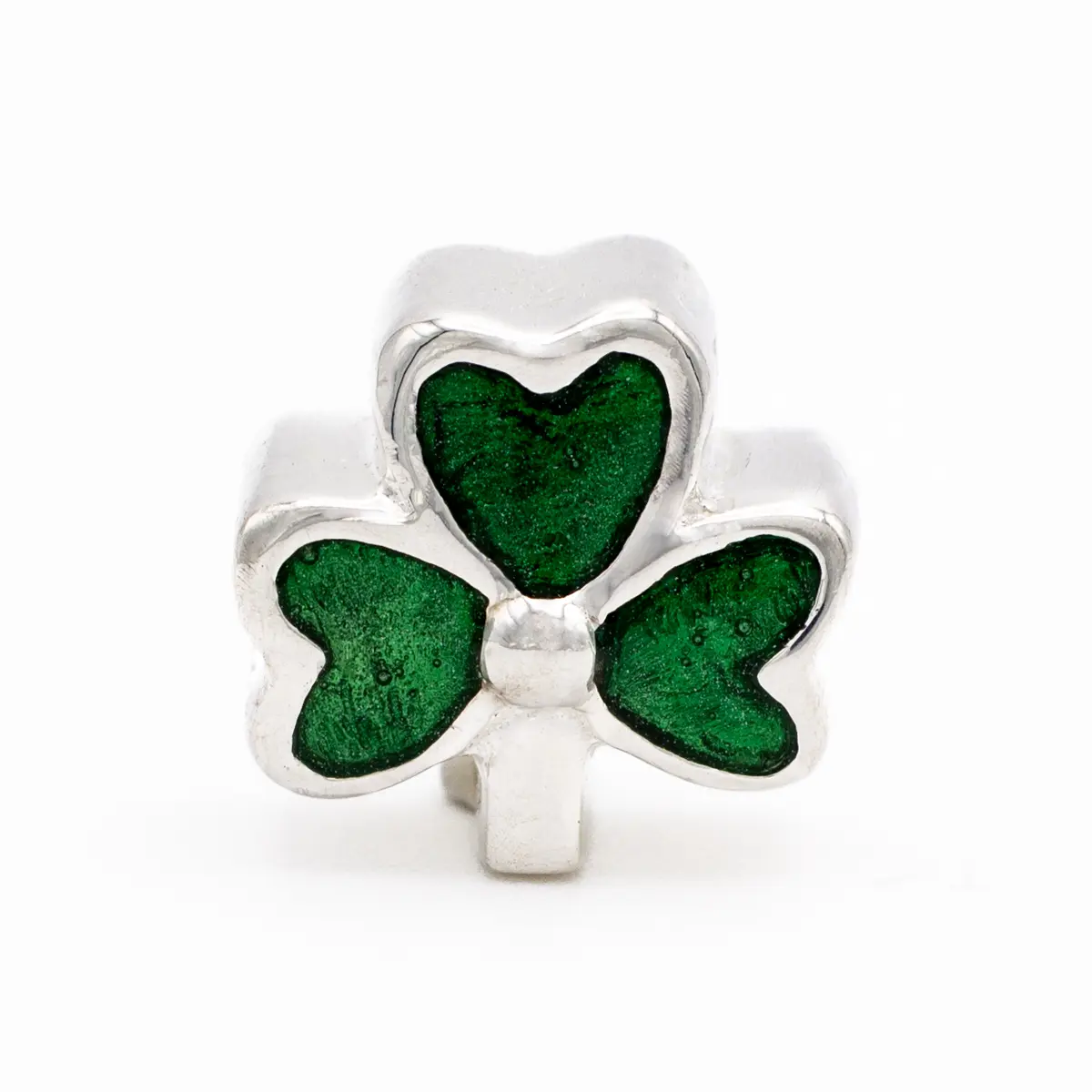 Silver Shamrock Bead With Green Enamel