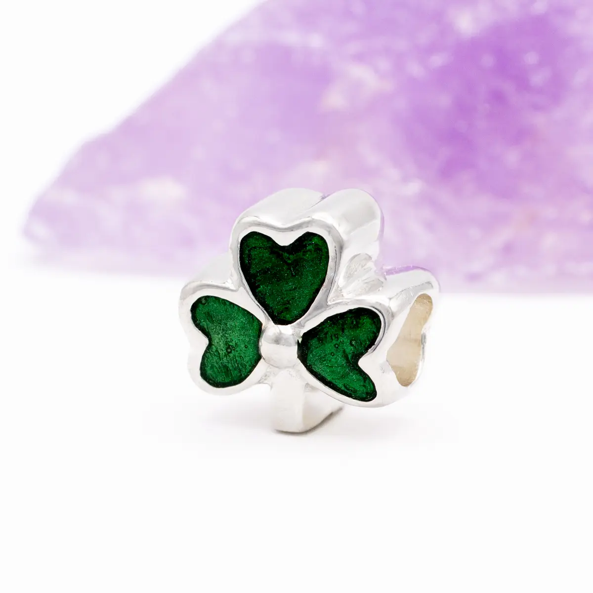 Silver Shamrock Bead With Green Enamel Photo 5 