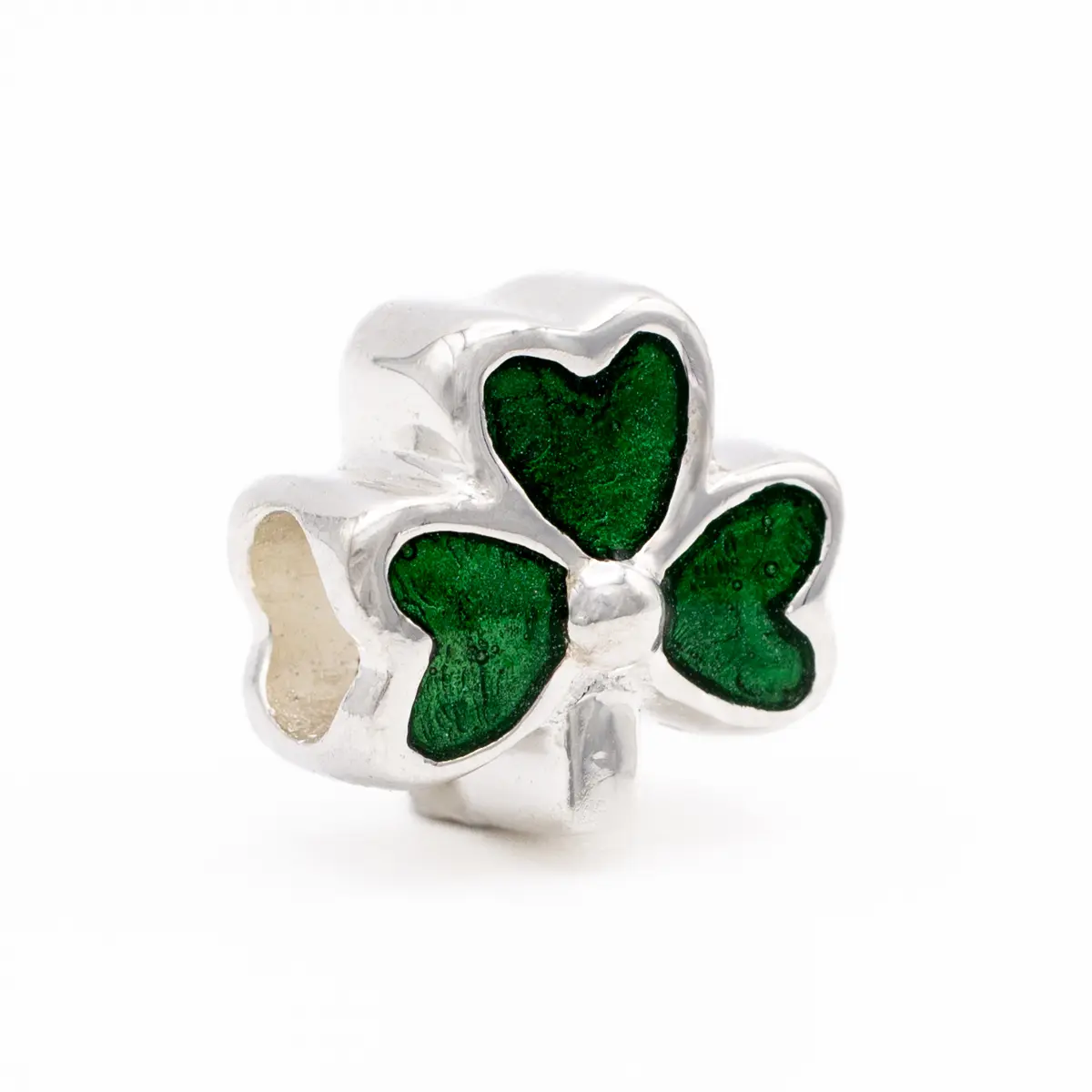 Silver Shamrock Bead With Green Enamel Photo 4 
