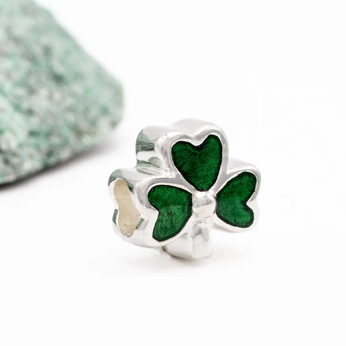 Silver Shamrock Bead With Green Enamel Photo 3 