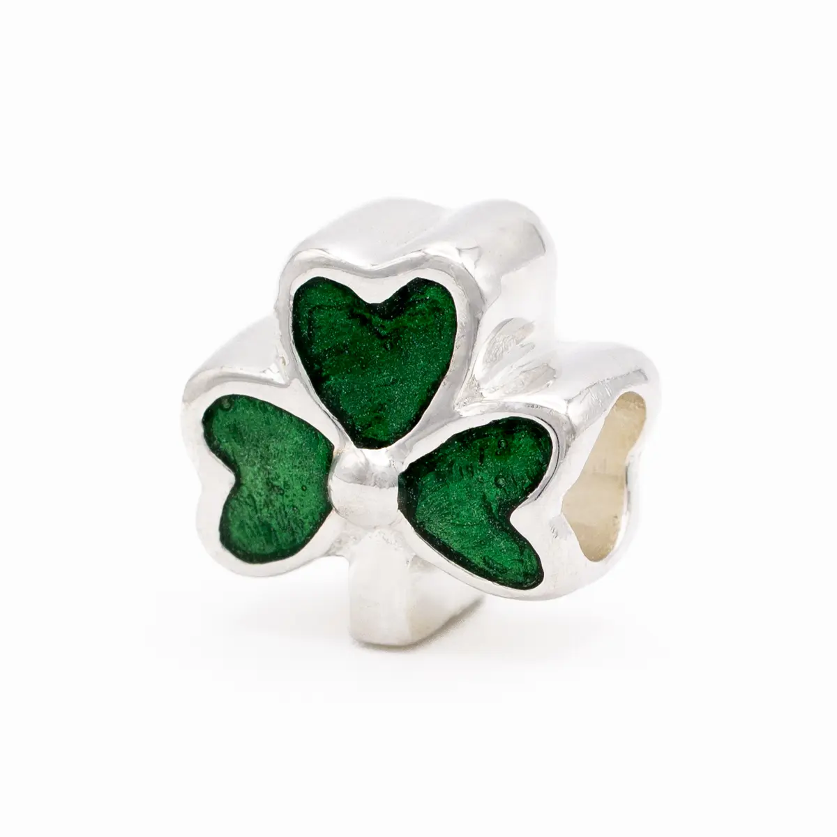 Silver Shamrock Bead With Green Enamel Photo 2 
