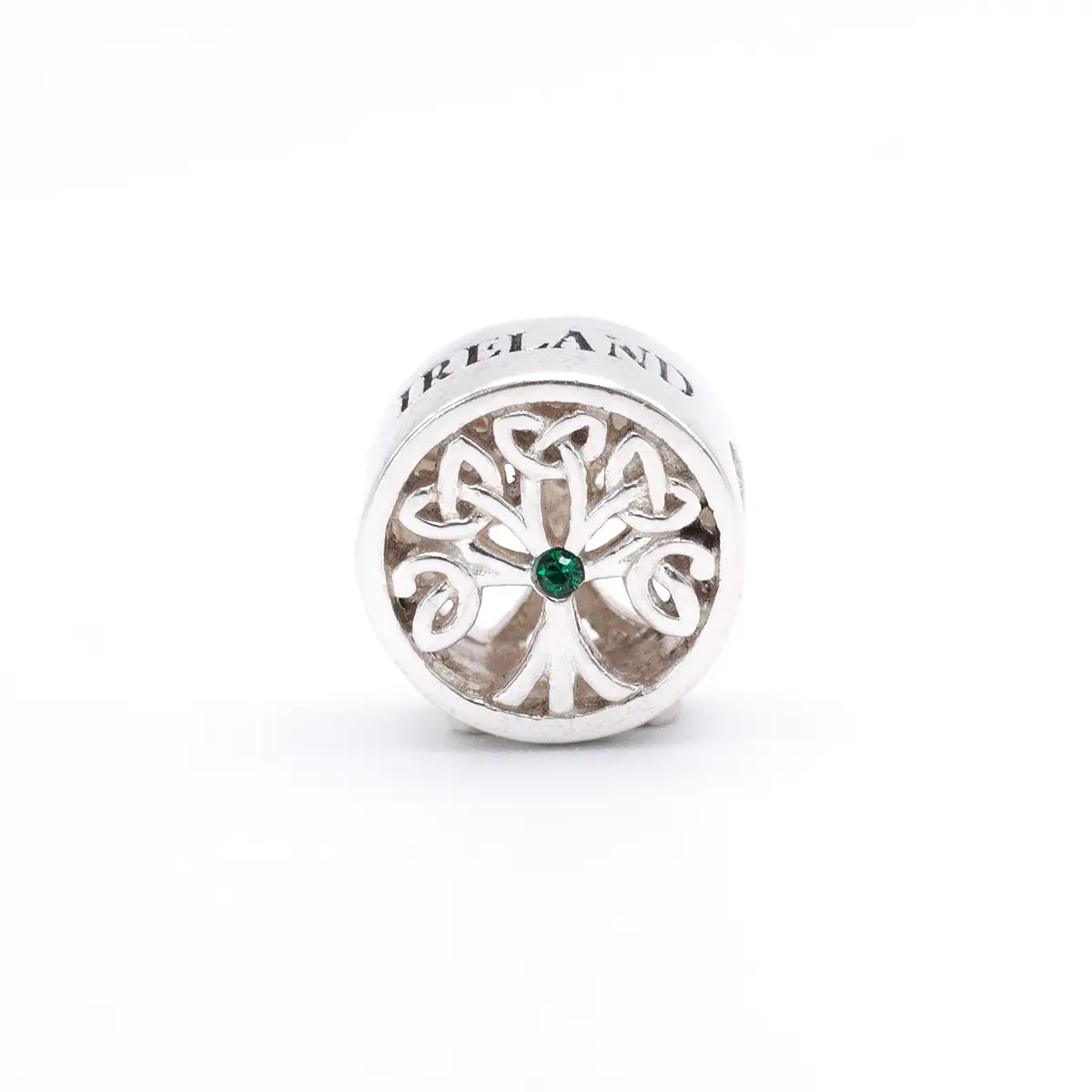 Silver Tree Of Life Bead With Green Crystal
