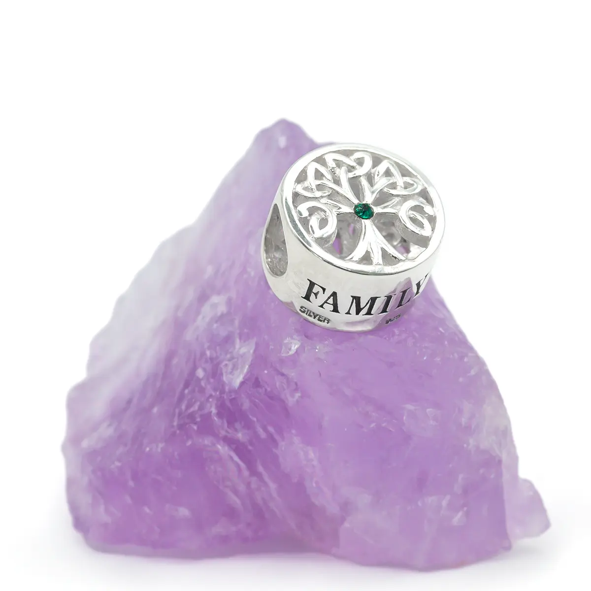 Silver Tree Of Life Bead With Green Crystal Photo 5 