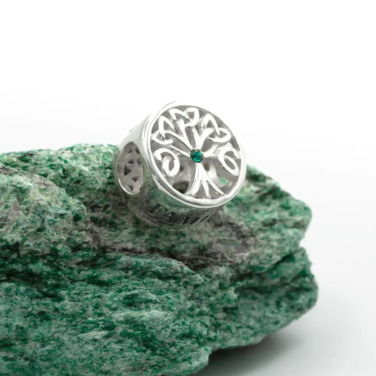Silver Tree Of Life Bead With Green Crystal Photo 9 