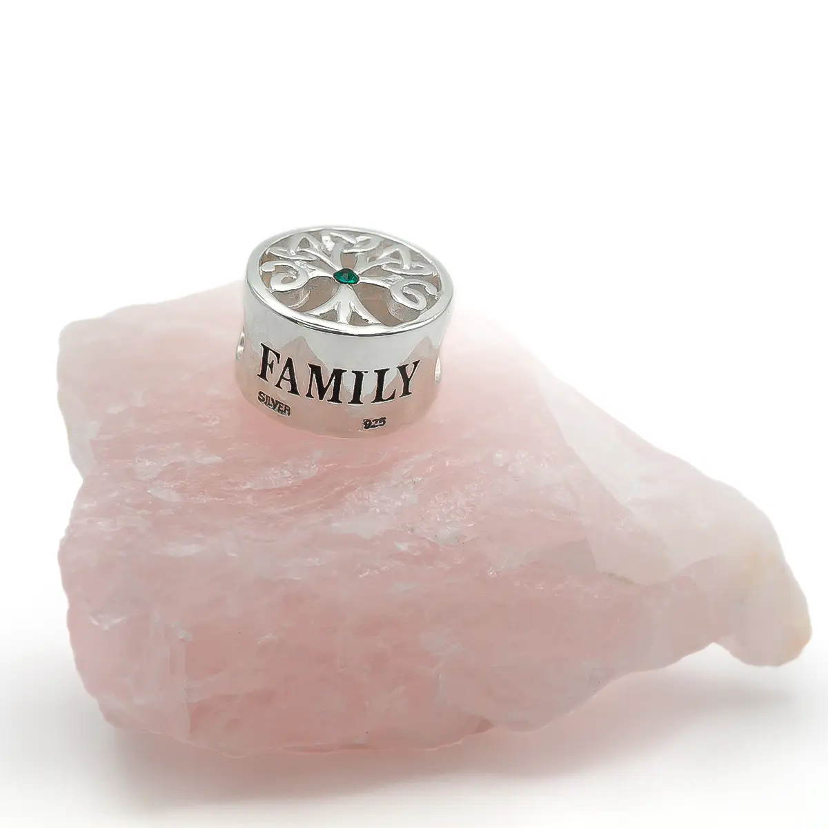 Silver Tree Of Life Bead With Green Crystal Photo 10 