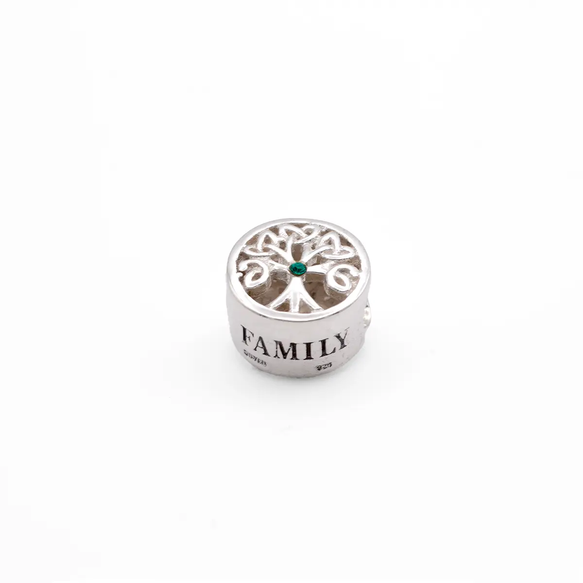 Silver Tree Of Life Bead With Green Crystal Photo 4 