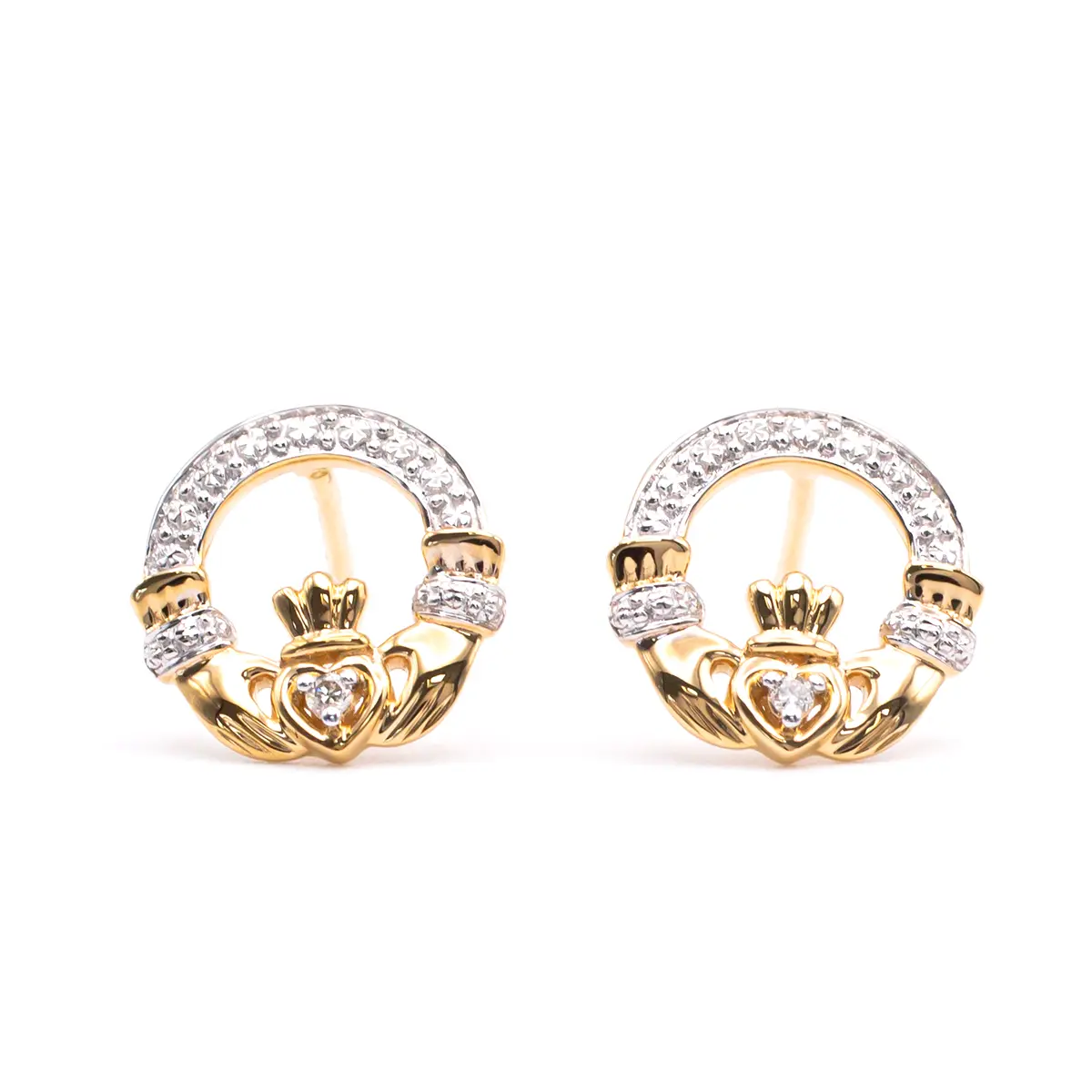 14k Gold and Diamond Claddagh Stud Earrings...
