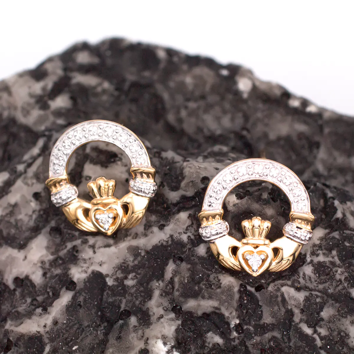 14k Gold And Diamond Claddagh Stud Earrings 2...