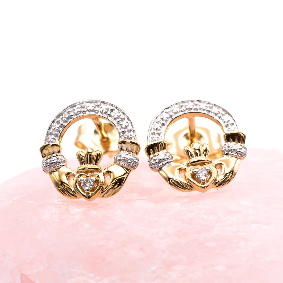 14k Gold And Diamond Claddagh Stud Earrings 3...