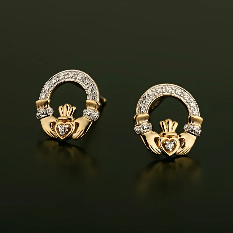 14k Gold And Diamond Claddagh Stud Earrings 8...