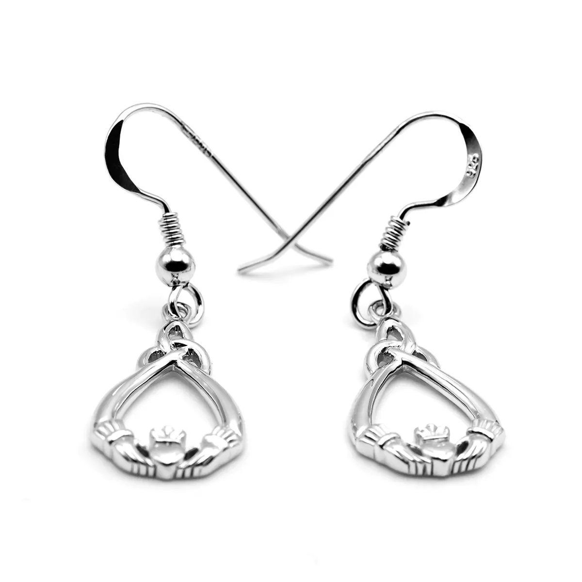 Sterling Silver Claddagh Trinity Knot Drop Earrings...