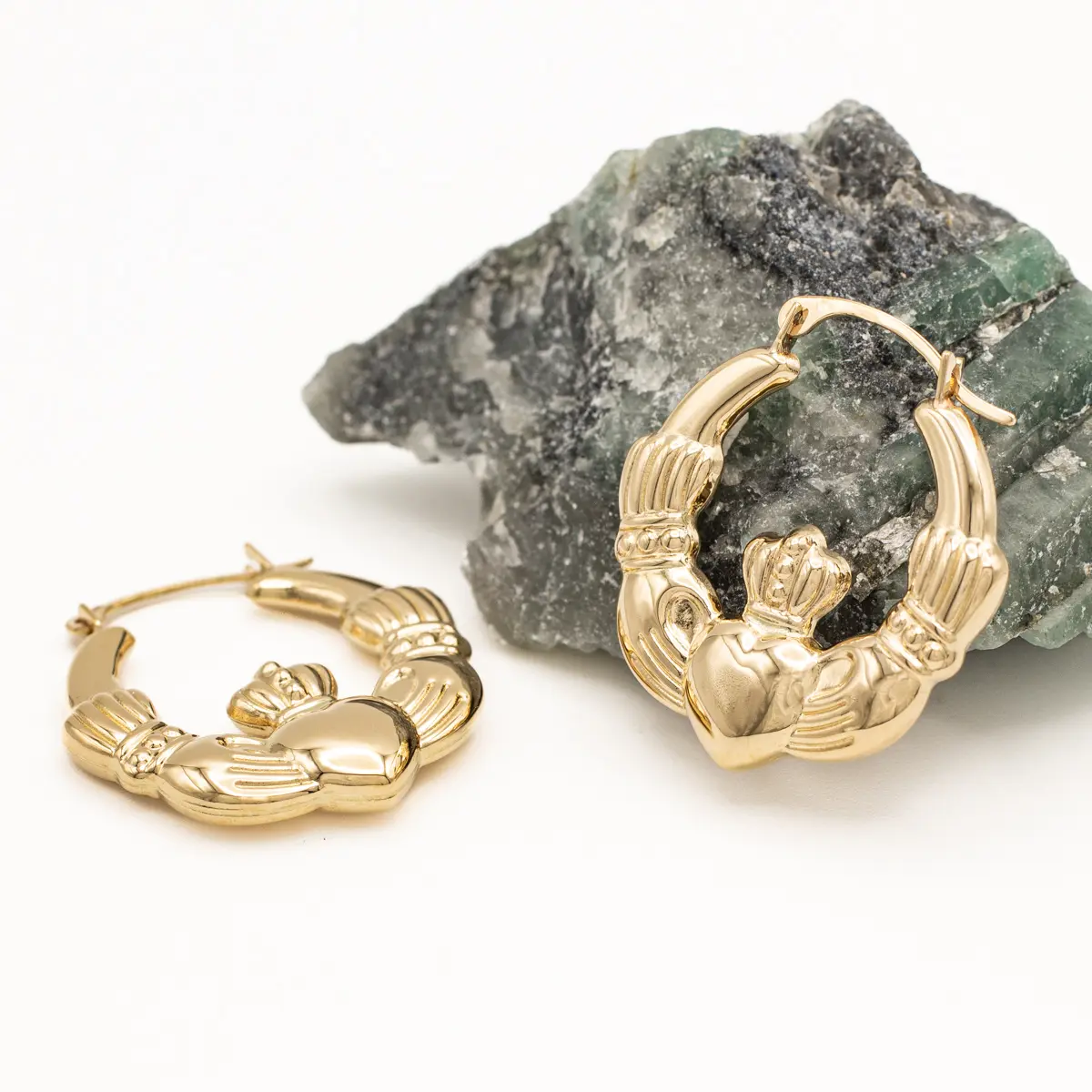 10k Gold Claddagh Creole Hoop Earrings Photo 1 