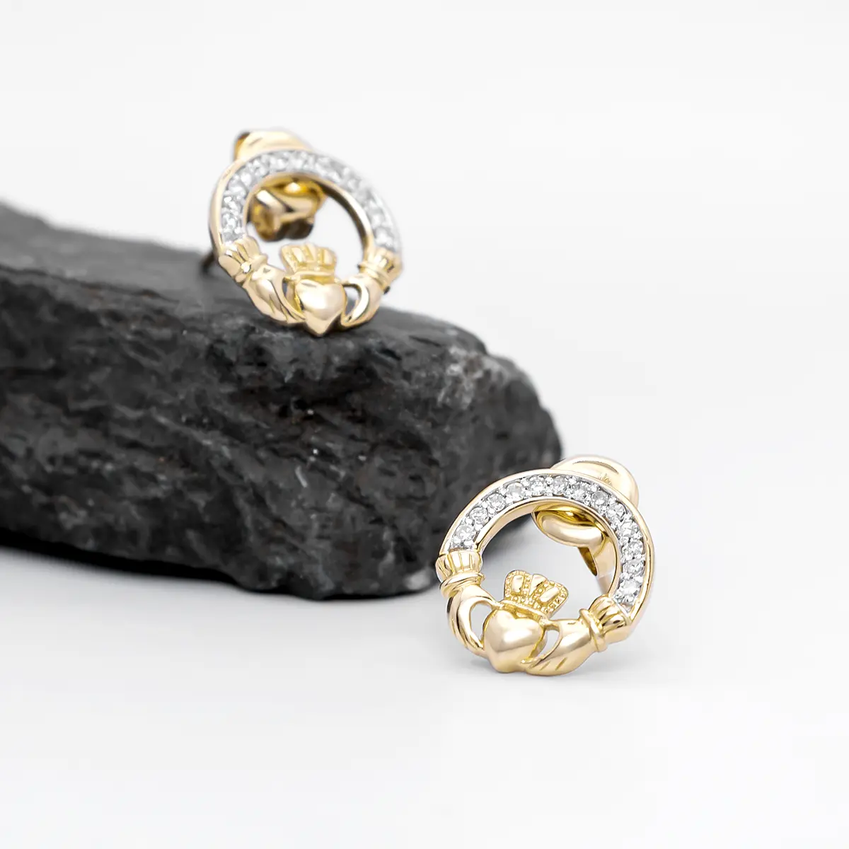14k Gold Claddagh Diamond Earrings Photo 3 