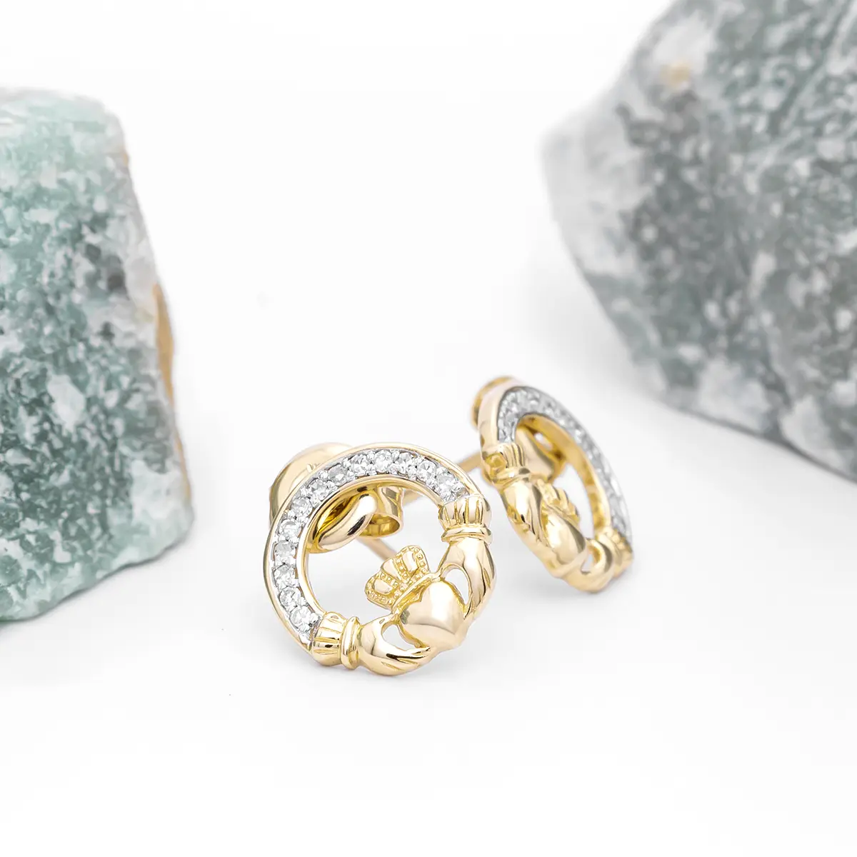 14k Gold Claddagh Diamond Earrings Photo 4 