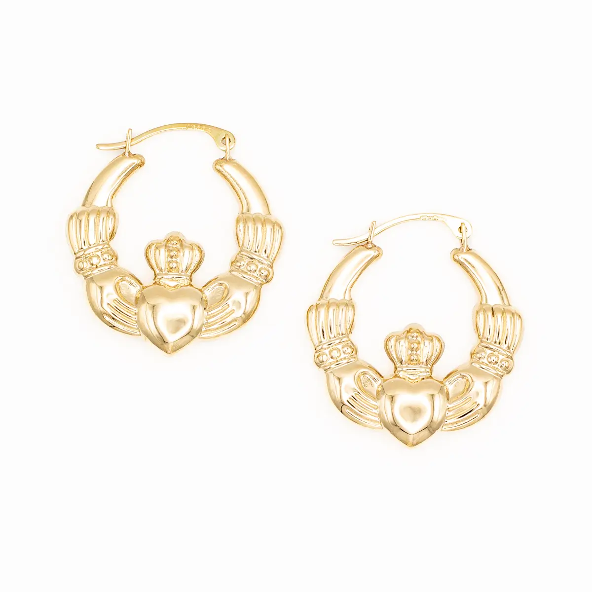 14k Gold Irish Claddagh Creole Hoop Earrings Photo 6 