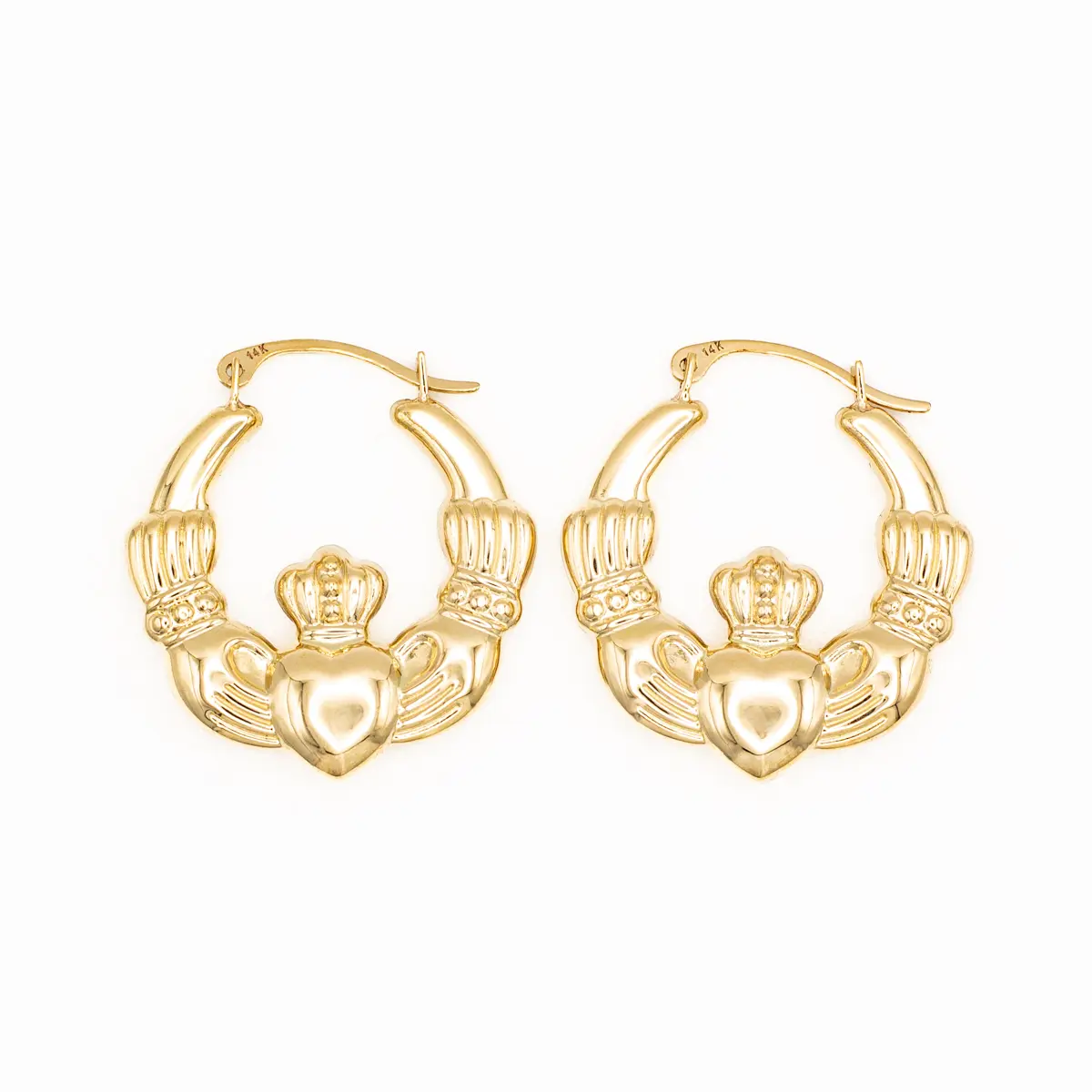 14k Gold Irish Claddagh Creole Hoop Earrings Photo 2 