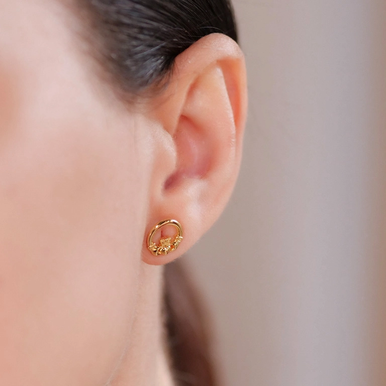 Gold Vermeil Claddagh Stud Earrings Photo 4 