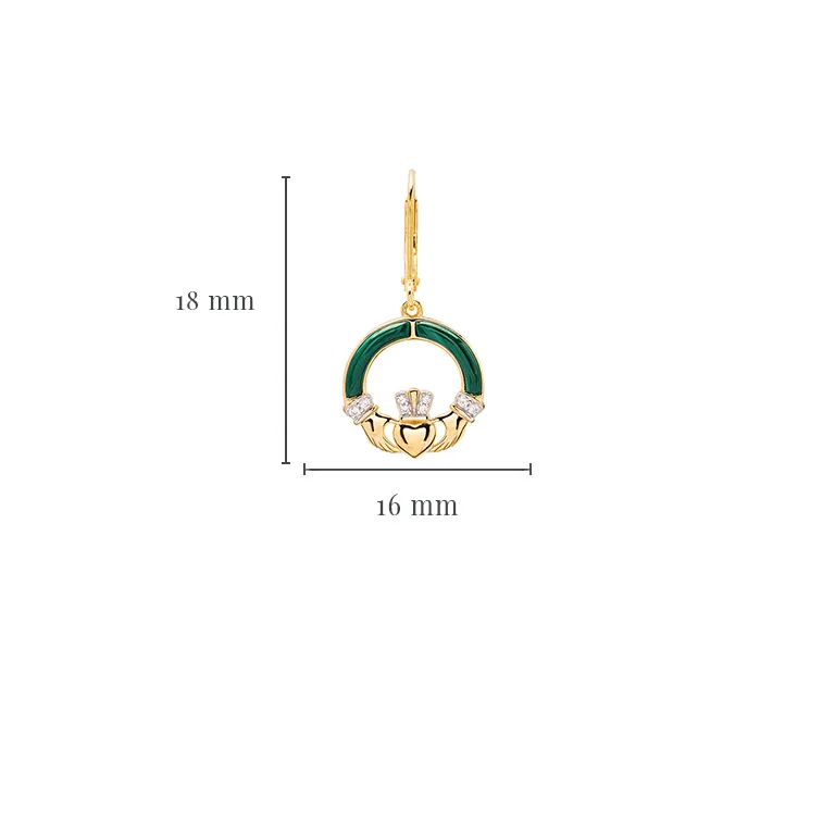 Gold Vermeil Malachite Claddagh Drop Earrings Photo 2 