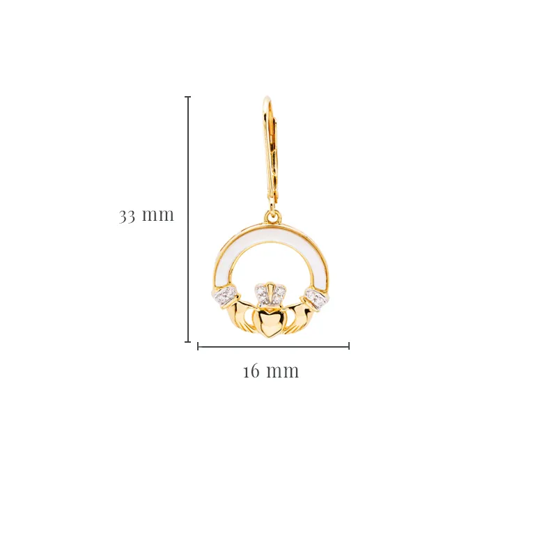 Gold Vermeil Mother of Pearl Claddagh Drop Earrings Photo 2 