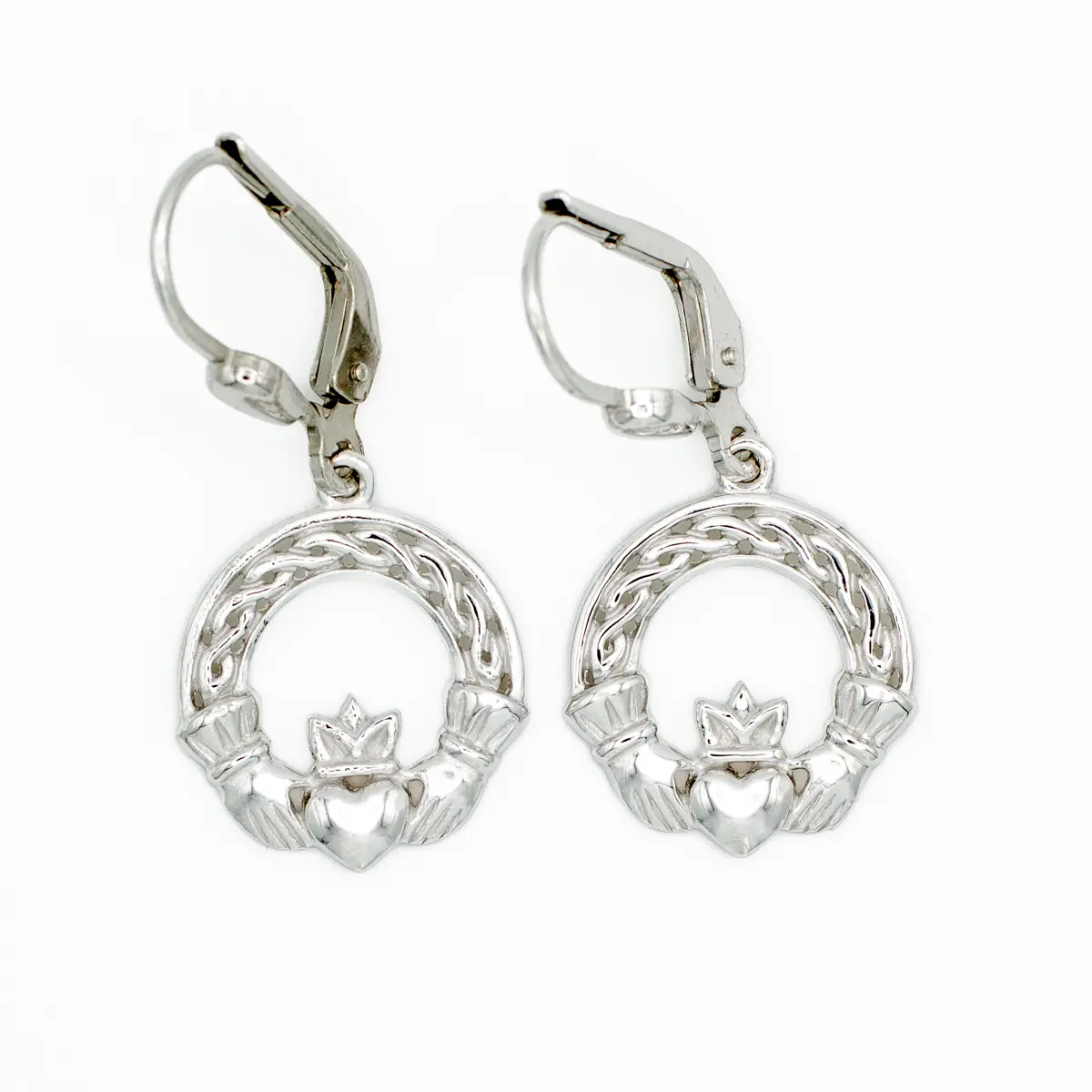 Silver Claddagh Drop Earrings With Celtic Knotwork Photo 9 