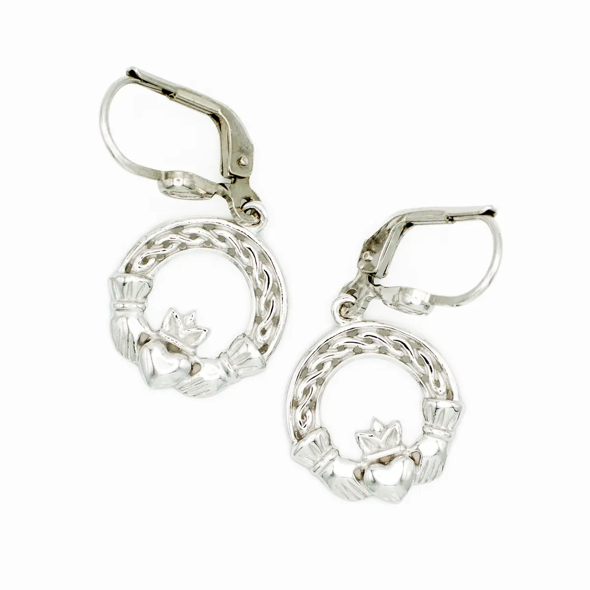 Silver Claddagh Drop Earrings With Celtic Knotwork Photo 10 