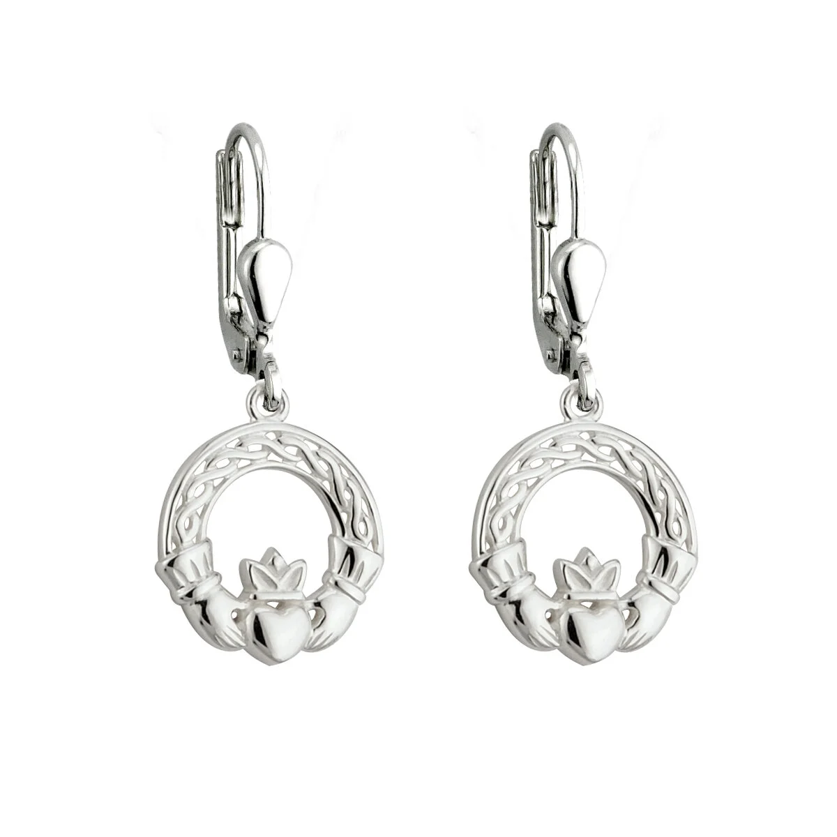 Silver Claddagh Drop Earrings With Celtic Knotwork Photo 7 