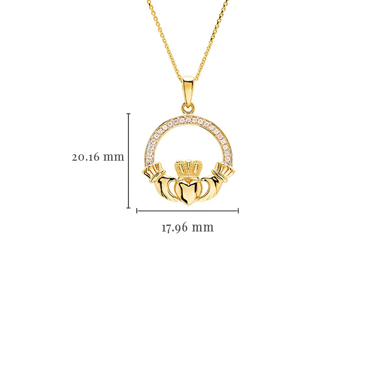 14K Gold Diamond Large Claddagh Necklace Photo 5 