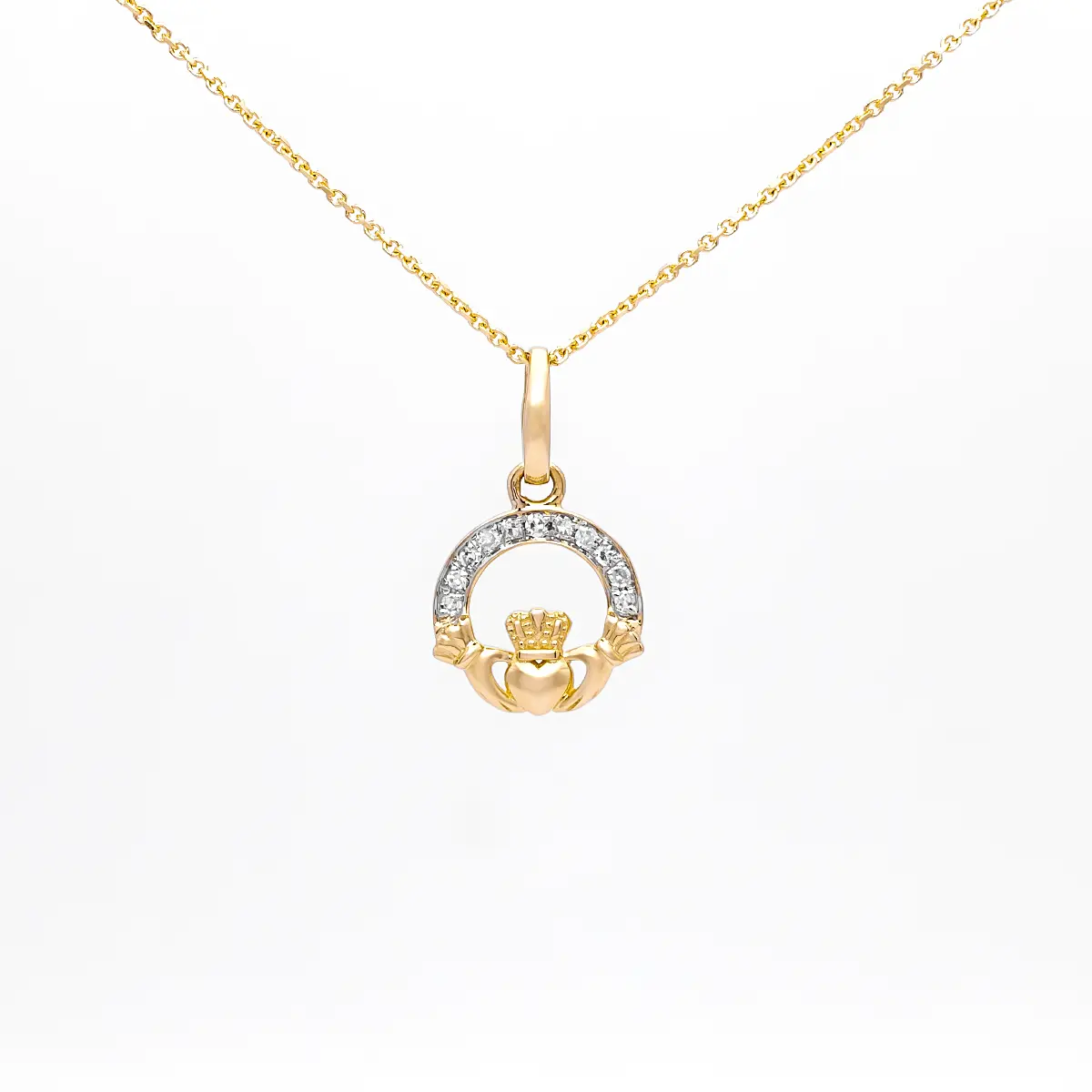 14K Gold Diamond Set Claddagh Pendant Photo 3 