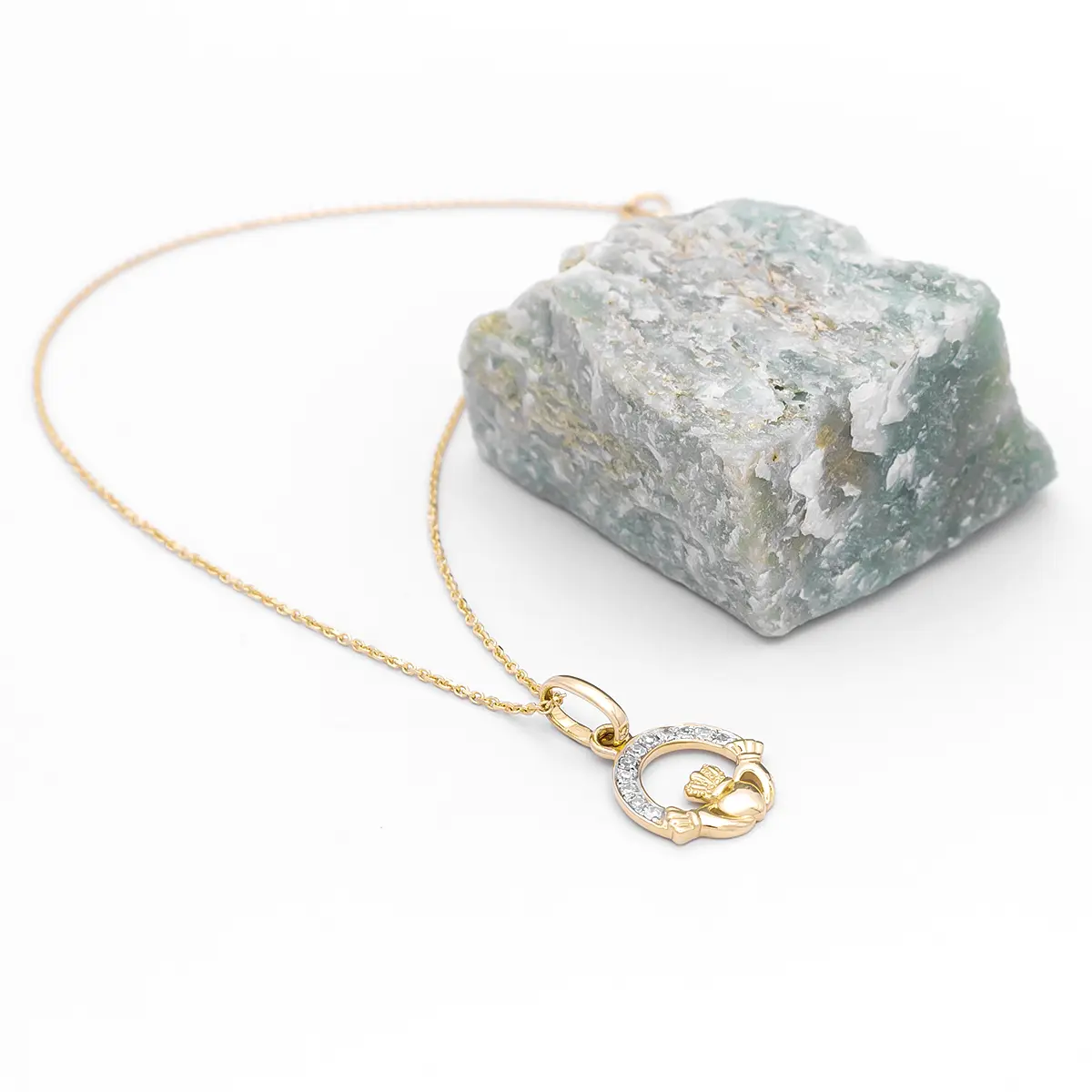 14K Gold Diamond Set Claddagh Pendant Photo 4 