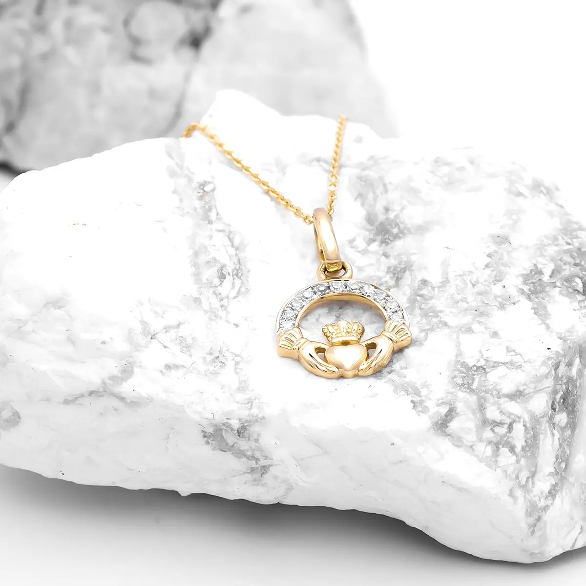 14K Gold Diamond Set Claddagh Pendant Photo 5 
