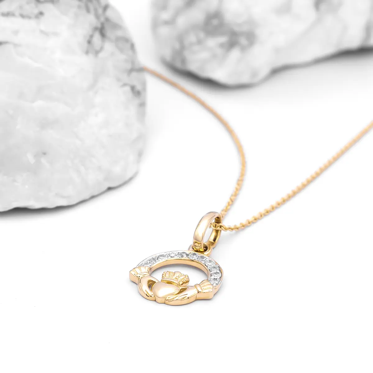 14K Gold Diamond Set Claddagh Pendant Photo 6 