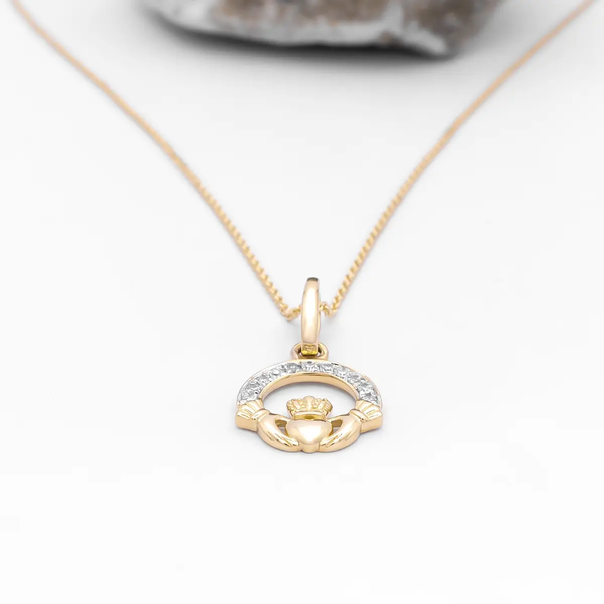 14K Gold Diamond Set Claddagh Pendant Photo 8 