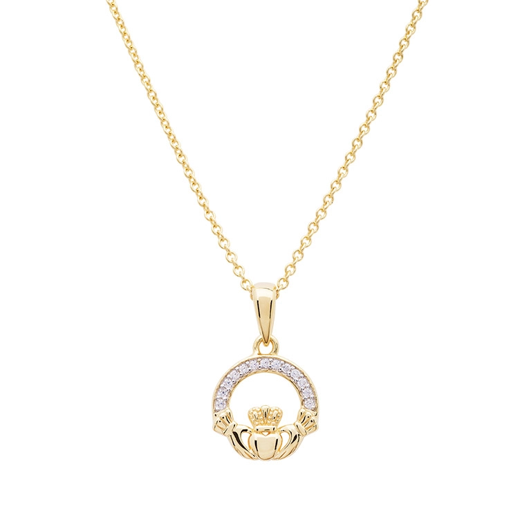 14k Gold Vermeil Claddagh Necklace with Cubic Zirconia Photo 3 