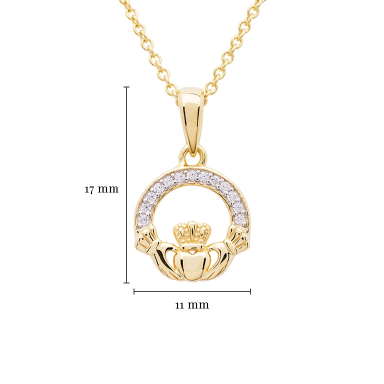 14k Gold Vermeil Claddagh Necklace with Cubic Zirconia Photo 2 