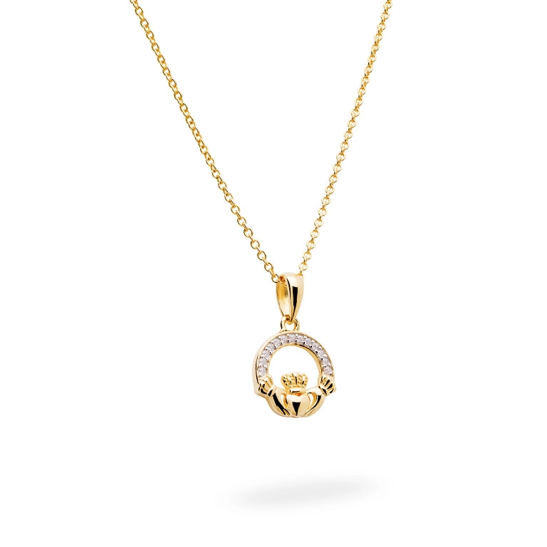 14k Gold Vermeil Claddagh Necklace with Cubic Zirconia Photo 5 