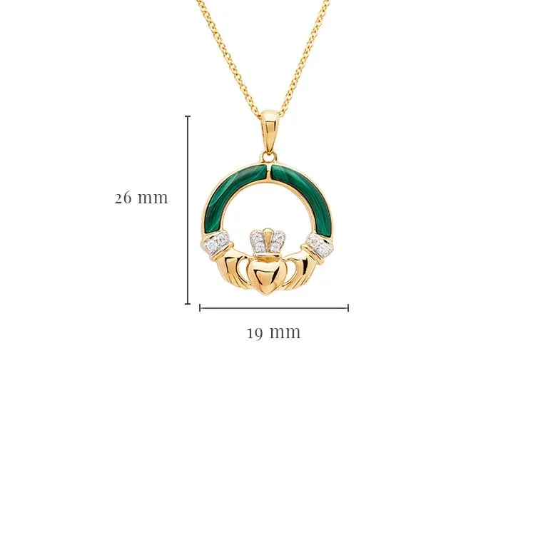 14k Gold Vermeil Malachite Claddagh Necklace Photo 2 