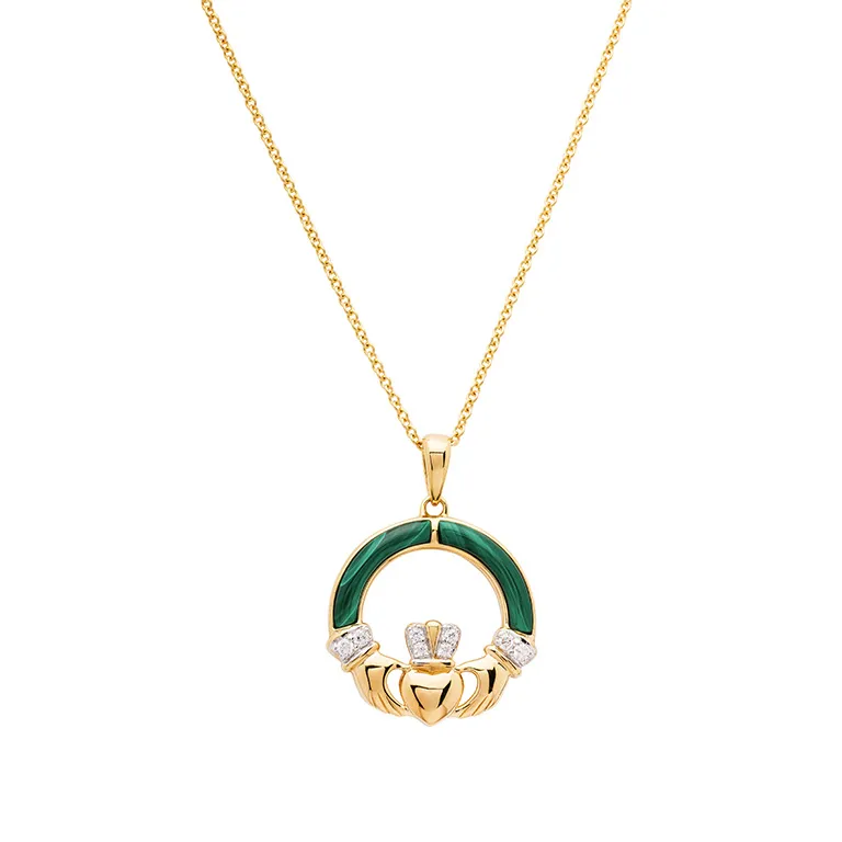 14k Gold Vermeil Malachite Claddagh Necklace Photo 3 