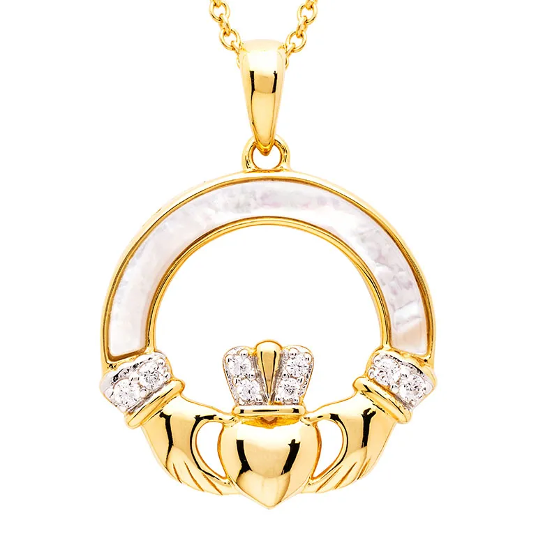 14k Gold Vermeil Mother of Pearl Claddagh Pendant