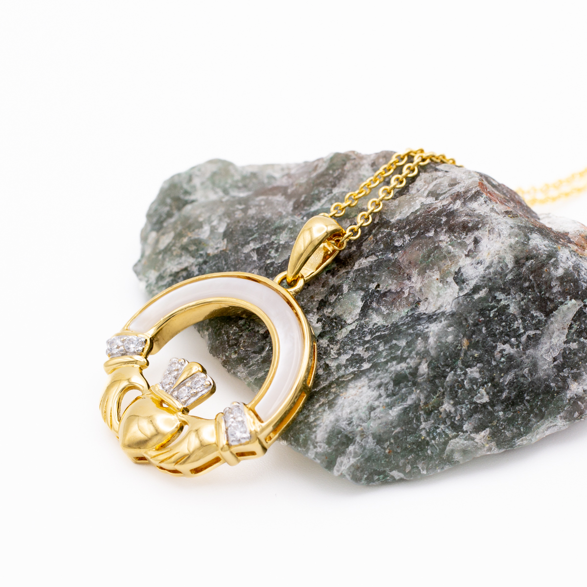 14k Gold Vermeil Mother of Pearl Claddagh Pendant