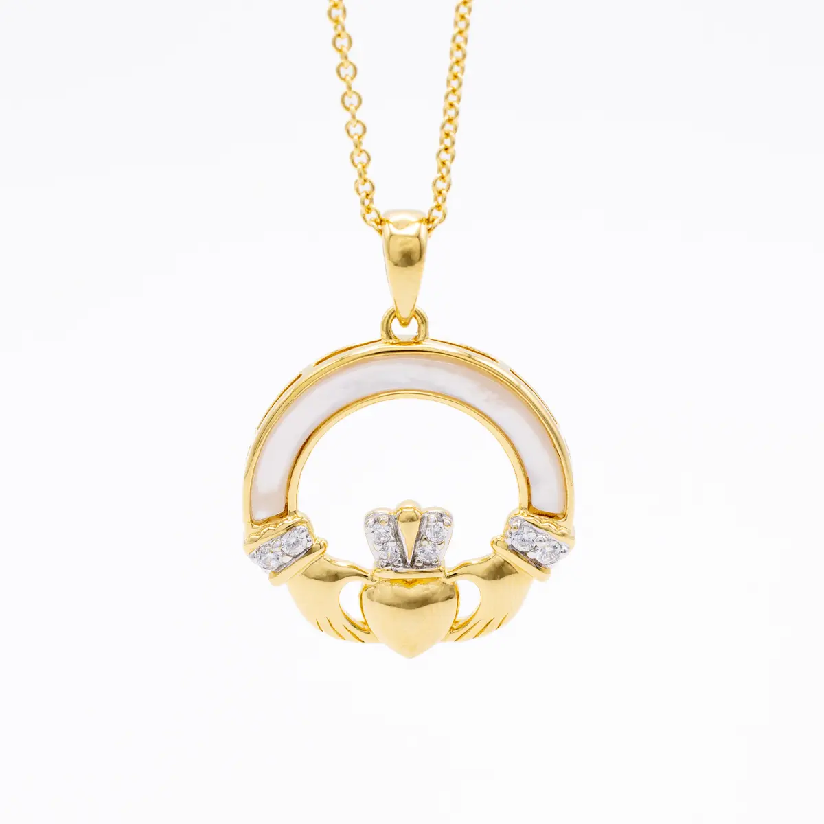 14k Gold Vermeil Mother of Pearl Claddagh Pendant Photo 7 